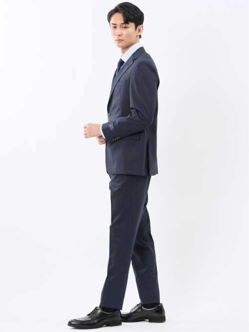 マルゾット ウール混 レギュラーフィット 2ボタン2ピーススーツ チェック紺(セットアップ可能)