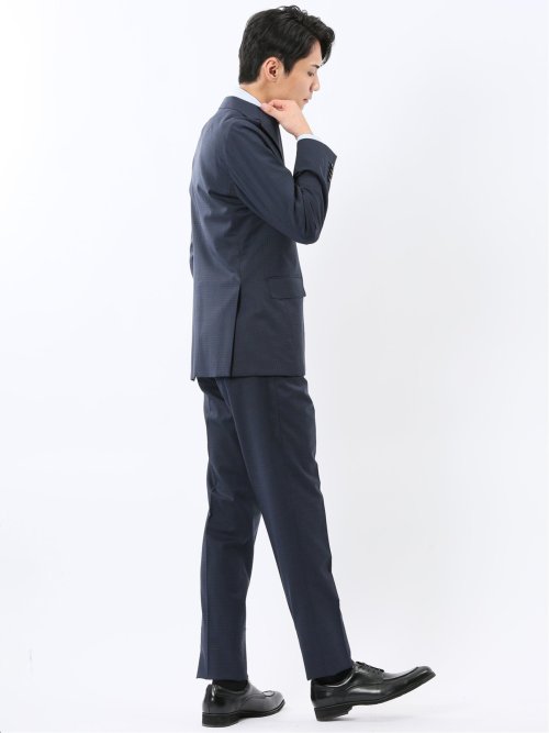 マルゾット ウール混 レギュラーフィット 2ボタン2ピーススーツ チェック紺(セットアップ可能)