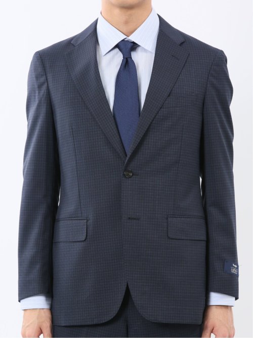 マルゾット ウール混 レギュラーフィット 2ボタン2ピーススーツ チェック紺(セットアップ可能)