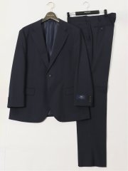 【大きいサイズ】グランバック/GRAND-BACK ウール混 2ボタン2ピーススーツ 地柄紺