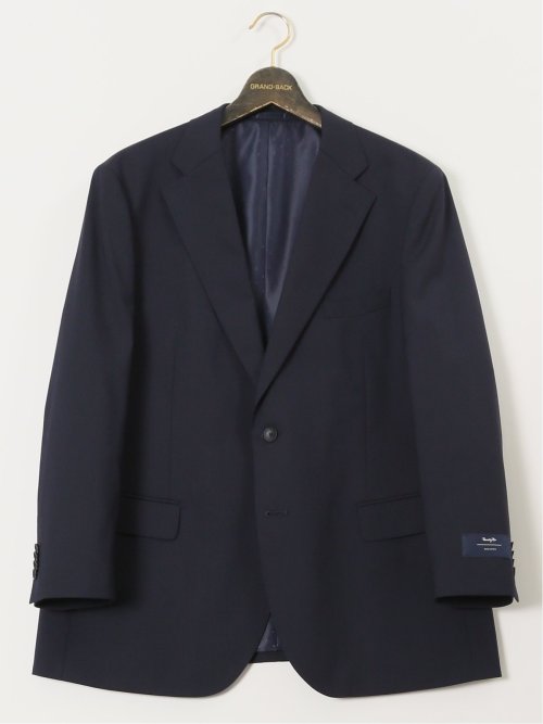 【大きいサイズ】グランバック/GRAND-BACK ウール混 2ボタン2ピーススーツ 地柄紺