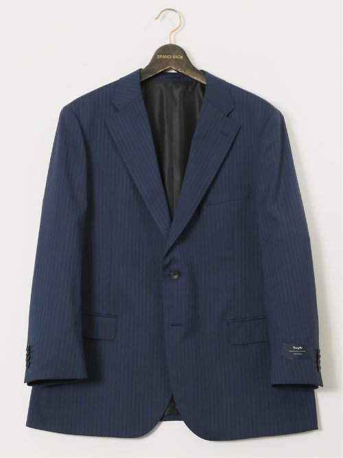 【大きいサイズ】グランバック/GRAND-BACK ウール混 2ボタン2ピーススーツ ストライプ青