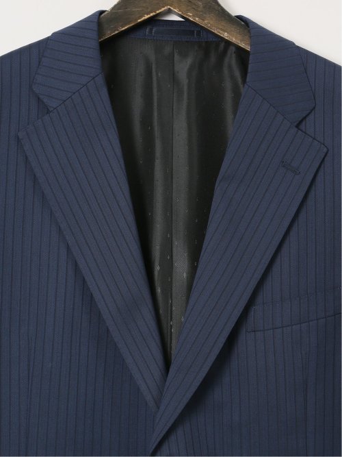 【大きいサイズ】グランバック/GRAND-BACK ウール混 2ボタン2ピーススーツ ストライプ青
