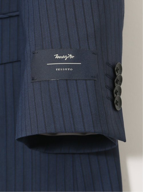 【大きいサイズ】グランバック/GRAND-BACK ウール混 2ボタン2ピーススーツ ストライプ青