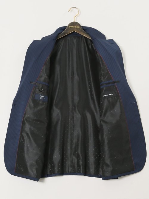 【大きいサイズ】グランバック/GRAND-BACK ウール混 2ボタン2ピーススーツ ストライプ青