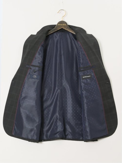 【大きいサイズ】グランバック/GRAND-BACK ウール混 2ボタン2ピーススーツ チェックグレー