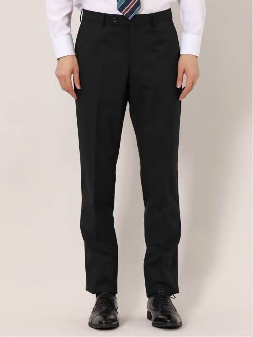 光沢ウール混 レギュラーフィット 2ボタン2ピーススーツ シャドーストライプ黒