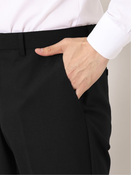 光沢ウール混 レギュラーフィット 2ボタン2ピーススーツ シャドーストライプ黒