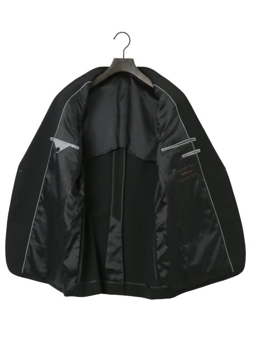 光沢ウール混 レギュラーフィット 2ボタン2ピーススーツ シャドーストライプ黒