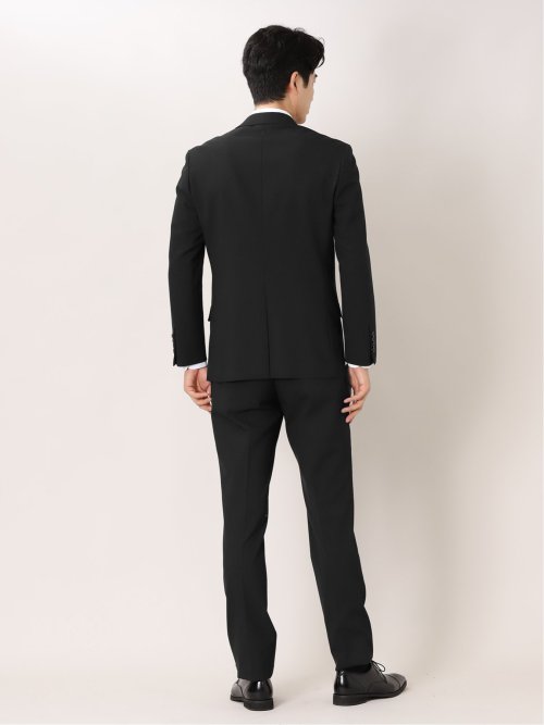 光沢ウール混 レギュラーフィット 2ボタン2ピーススーツ シャドーストライプ黒