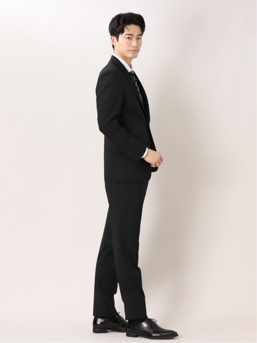 光沢ウール混 レギュラーフィット 2ボタン2ピーススーツ シャドーストライプ黒