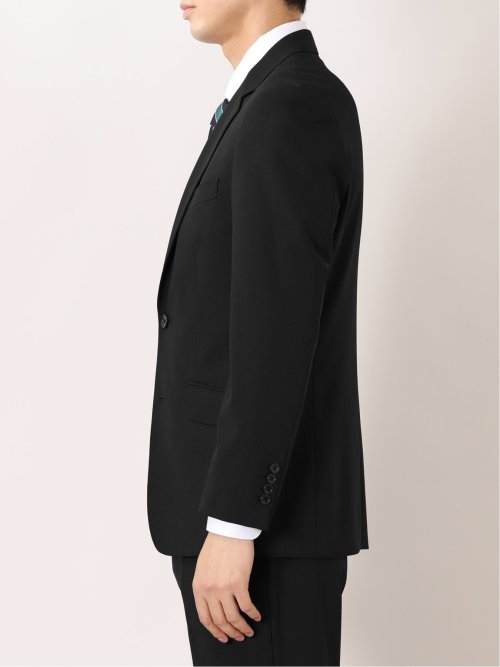 光沢ウール混 レギュラーフィット 2ボタン2ピーススーツ シャドーストライプ黒