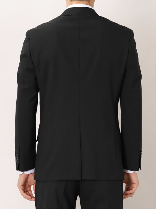 光沢ウール混 レギュラーフィット 2ボタン2ピーススーツ シャドーストライプ黒