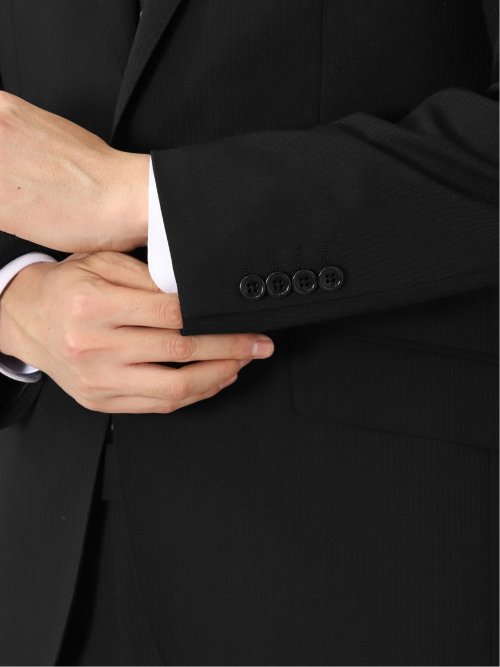 光沢ウール混 レギュラーフィット 2ボタン2ピーススーツ シャドーストライプ黒