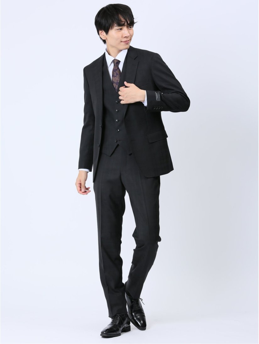 Wolfmen] スーツ スリーピース メンズ 2つボタン スリム 防シワ  