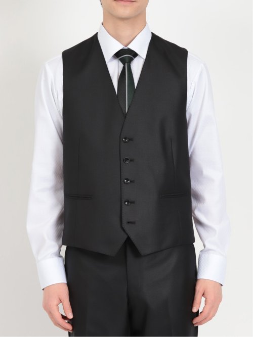 光沢ウール混 スリムフィット 2ボタン3ピーススーツ ジャガード黒