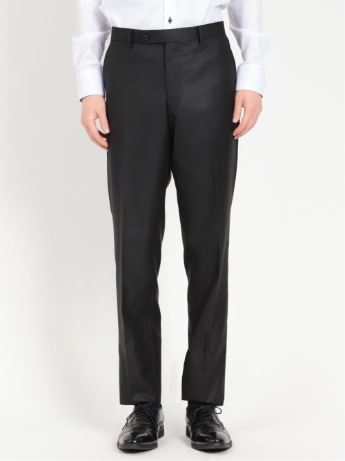 光沢ウール混 スリムフィット 2ボタン3ピーススーツ ジャガード黒