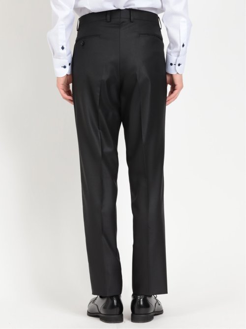 光沢ウール混 スリムフィット 2ボタン3ピーススーツ ジャガード黒