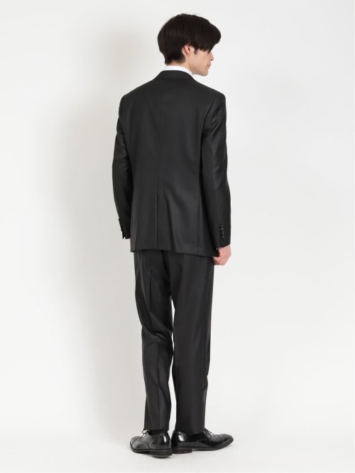 光沢ウール混 スリムフィット 2ボタン3ピーススーツ ジャガード黒