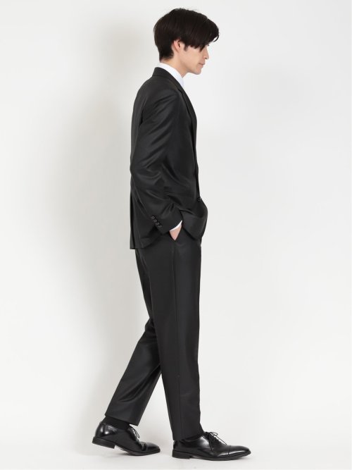 光沢ウール混 スリムフィット 2ボタン3ピーススーツ ジャガード黒