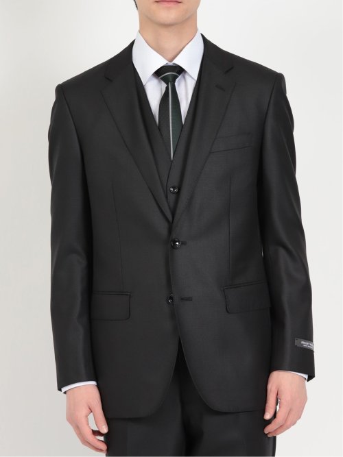 光沢ウール混 スリムフィット 2ボタン3ピーススーツ ジャガード