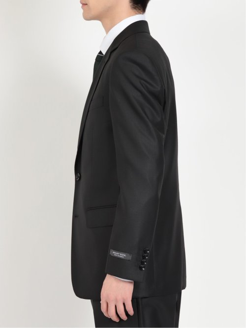 光沢ウール混 スリムフィット 2ボタン3ピーススーツ ジャガード黒