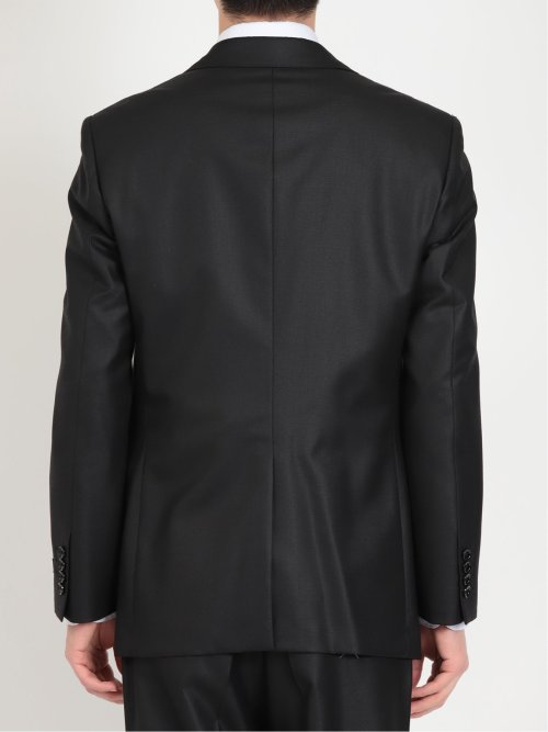 光沢ウール混 スリムフィット 2ボタン3ピーススーツ ジャガード黒