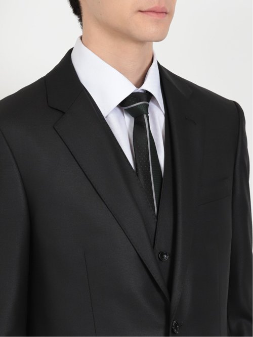 光沢ウール混 スリムフィット 2ボタン3ピーススーツ ジャガード黒