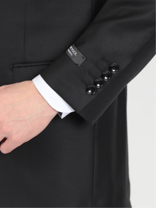 光沢ウール混 スリムフィット 2ボタン3ピーススーツ ジャガード黒