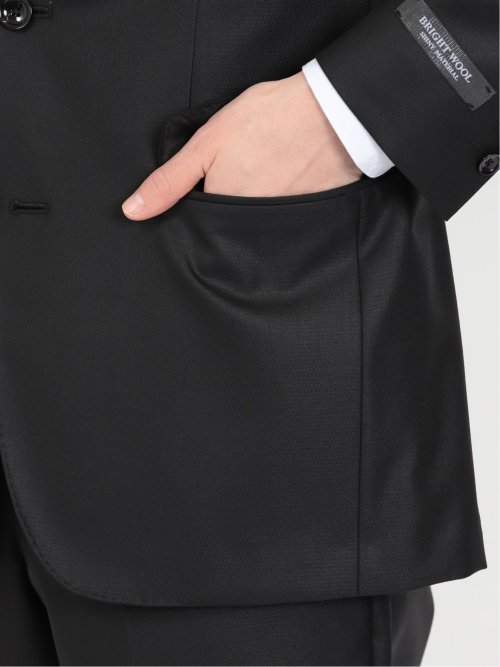 光沢ウール混 スリムフィット 2ボタン3ピーススーツ ジャガード黒