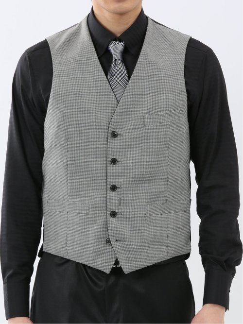 光沢ウール混 スリムフィット 2ボタン3ピーススーツ 黒無地