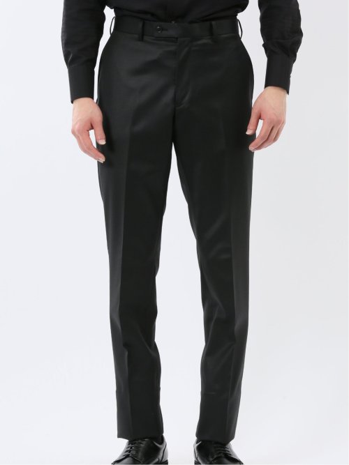 光沢ウール混 スリムフィット 2ボタン3ピーススーツ 黒無地