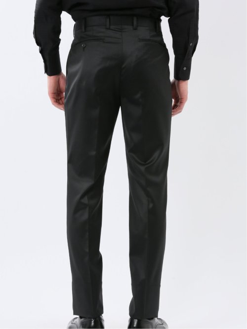 光沢ウール混 スリムフィット 2ボタン3ピーススーツ 黒無地