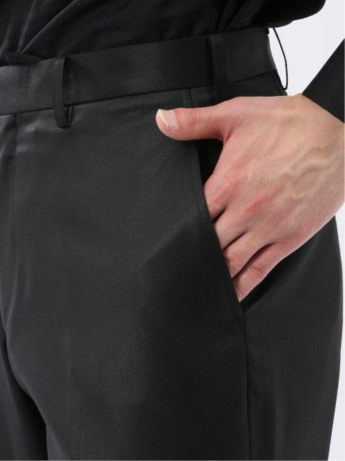 光沢ウール混 スリムフィット 2ボタン3ピーススーツ 黒無地