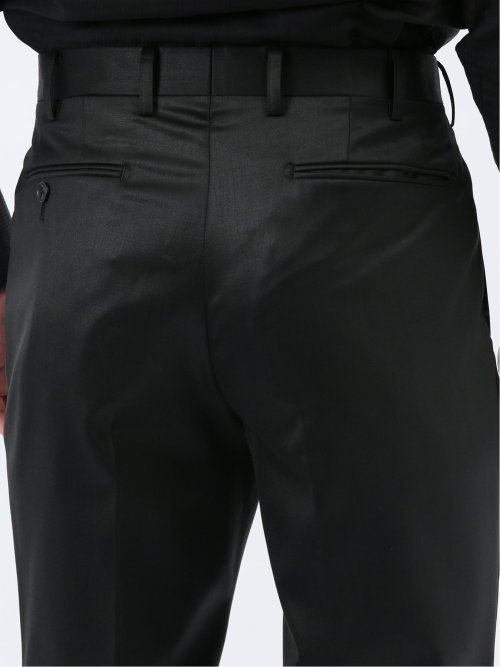 光沢ウール混 スリムフィット 2ボタン3ピーススーツ 黒無地