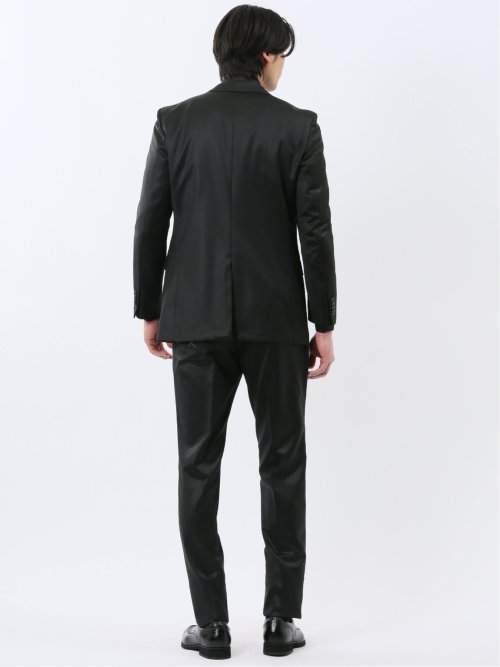 光沢ウール混 スリムフィット 2ボタン3ピーススーツ 黒無地