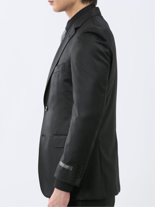 光沢ウール混 スリムフィット 2ボタン3ピーススーツ 黒無地