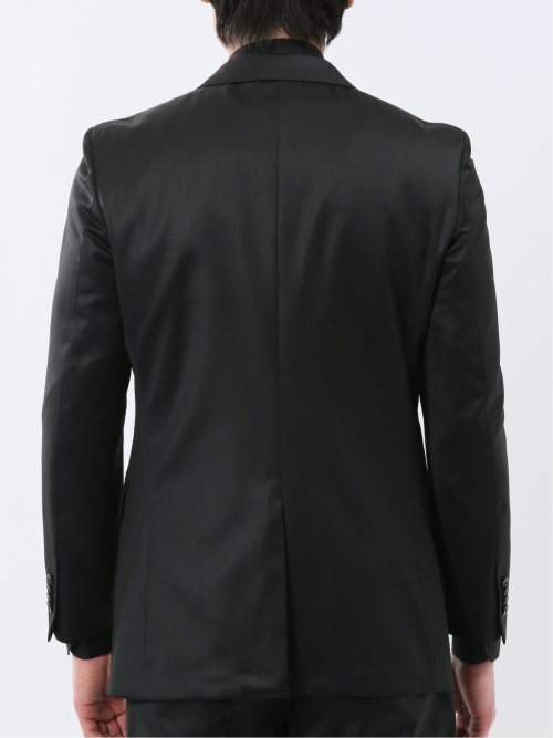 光沢ウール混 スリムフィット 2ボタン3ピーススーツ 黒無地