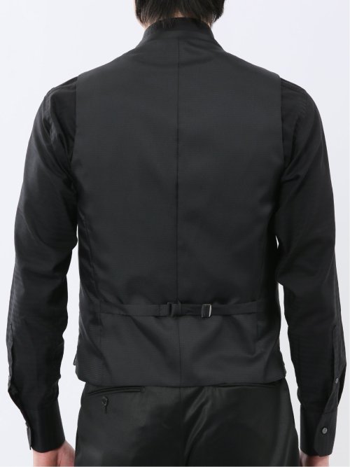 光沢ウール混 スリムフィット 2ボタン3ピーススーツ 黒無地