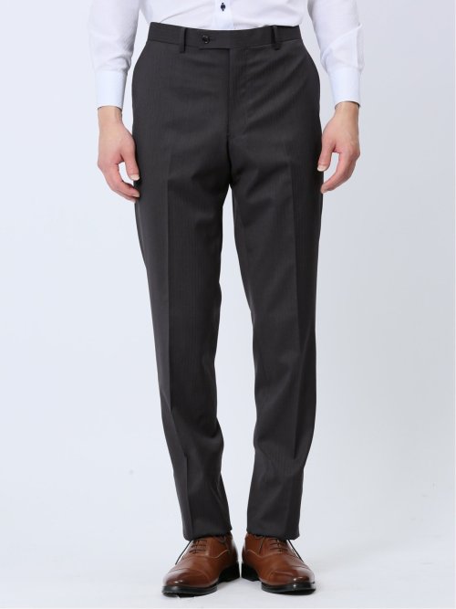 光沢ウール混 スリムフィット 2ボタン3ピーススーツ ストライプグレー