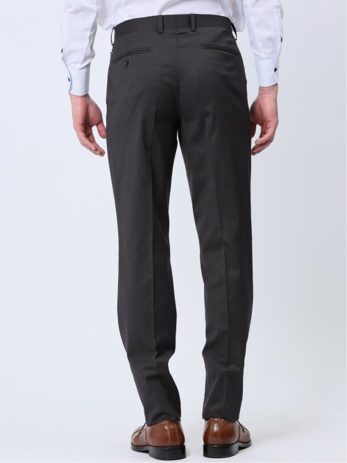 光沢ウール混 スリムフィット 2ボタン3ピーススーツ ストライプグレー