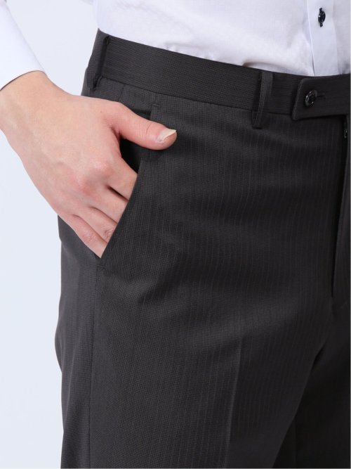 光沢ウール混 スリムフィット 2ボタン3ピーススーツ ストライプグレー