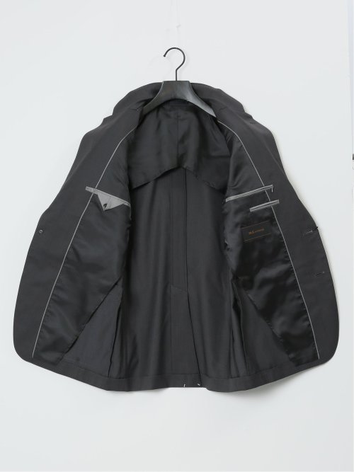 光沢ウール混 スリムフィット 2ボタン3ピーススーツ ストライプグレー