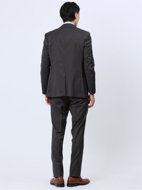 光沢ウール混 スリムフィット 2ボタン3ピーススーツ ストライプグレー