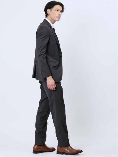 光沢ウール混 スリムフィット 2ボタン3ピーススーツ ストライプグレー