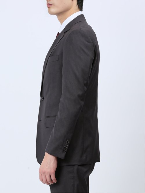 光沢ウール混 スリムフィット 2ボタン3ピーススーツ ストライプグレー