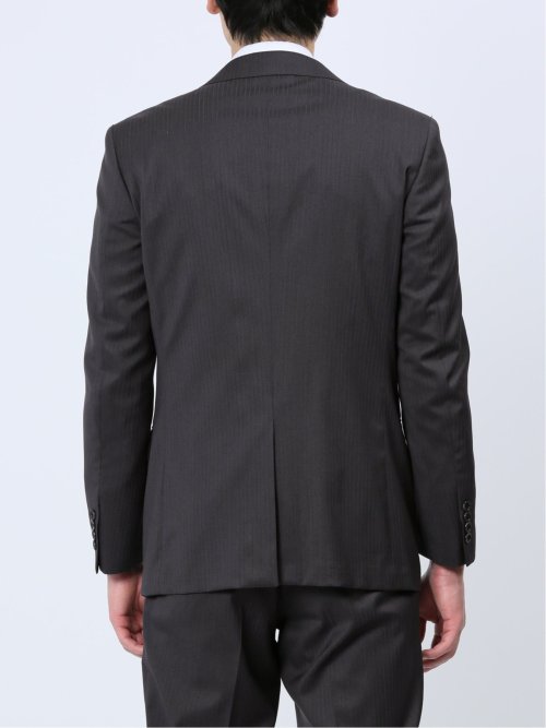 光沢ウール混 スリムフィット 2ボタン3ピーススーツ ストライプグレー