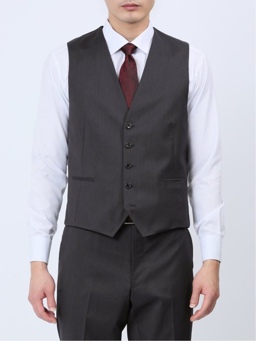 光沢ウール混 スリムフィット 2ボタン3ピーススーツ ストライプグレー