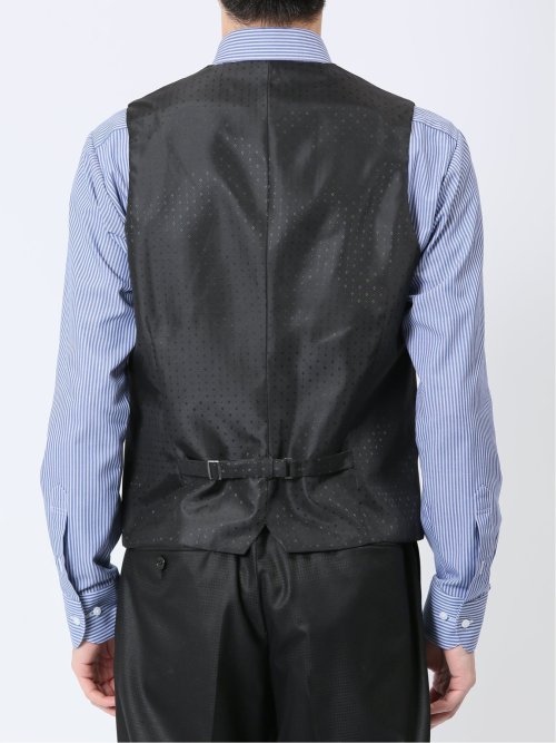 光沢ウール混 スリムフィット 2ボタン3ピーススーツ 千鳥黒