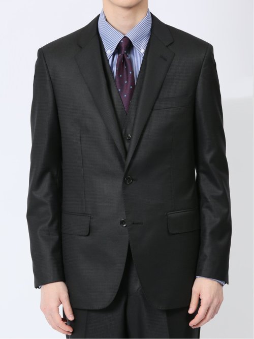 光沢ウール混 スリムフィット 2ボタン3ピーススーツ 千鳥黒(A4 05黒
